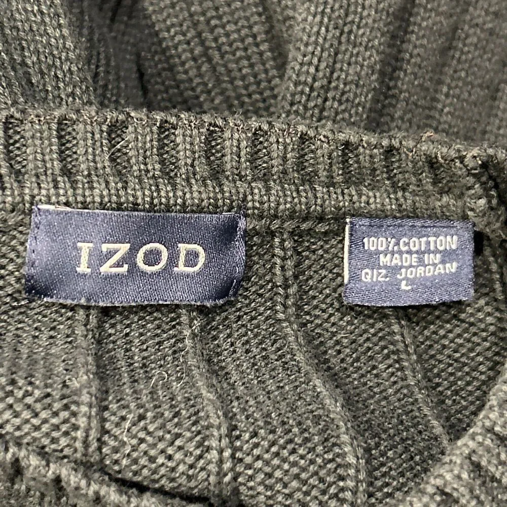 Izod Sweater Large Green Cable Knit Long Sleeve Round Neck